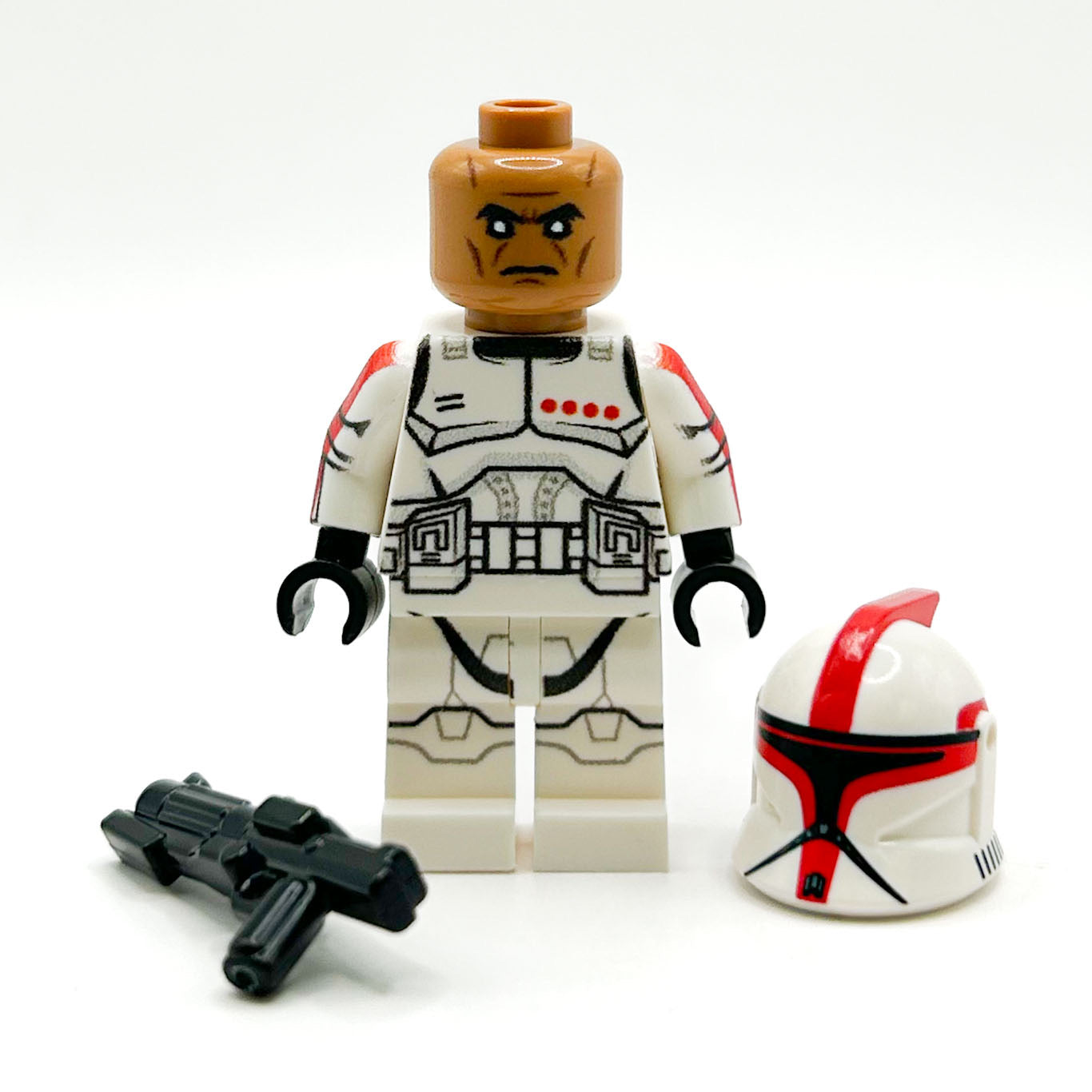 Custom Commander Clone Trooper (Red, Phase 1) Minifig made using LEGO parts - B3 Customs