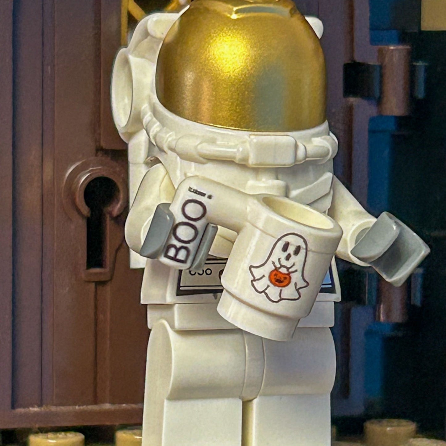 Boo! Ghost w/ Pumpkin Mug for Minifigs made using LEGO part
