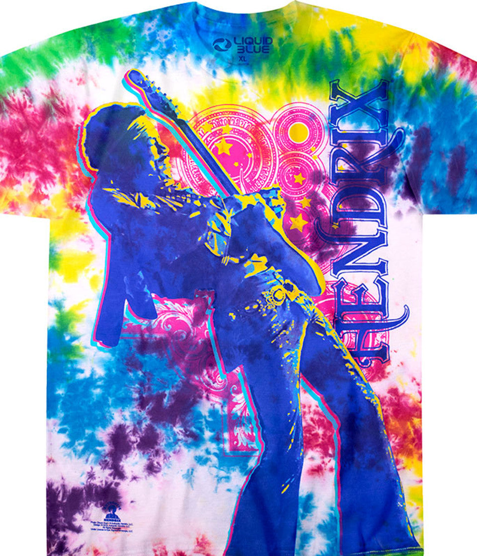 Jimi Hendrix Tie Dye Angus Liquid Blue Mens T-shirt