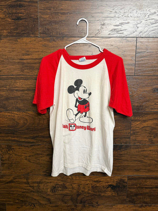 Vintage 80s Mickey Mouse Ringer Tee Walt Disney World -L