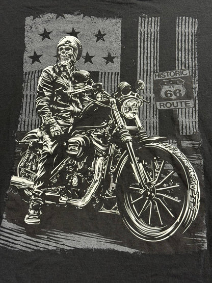 Y2K Biker Skeleton Big Print T-shirt Historic Route 66 3Xl