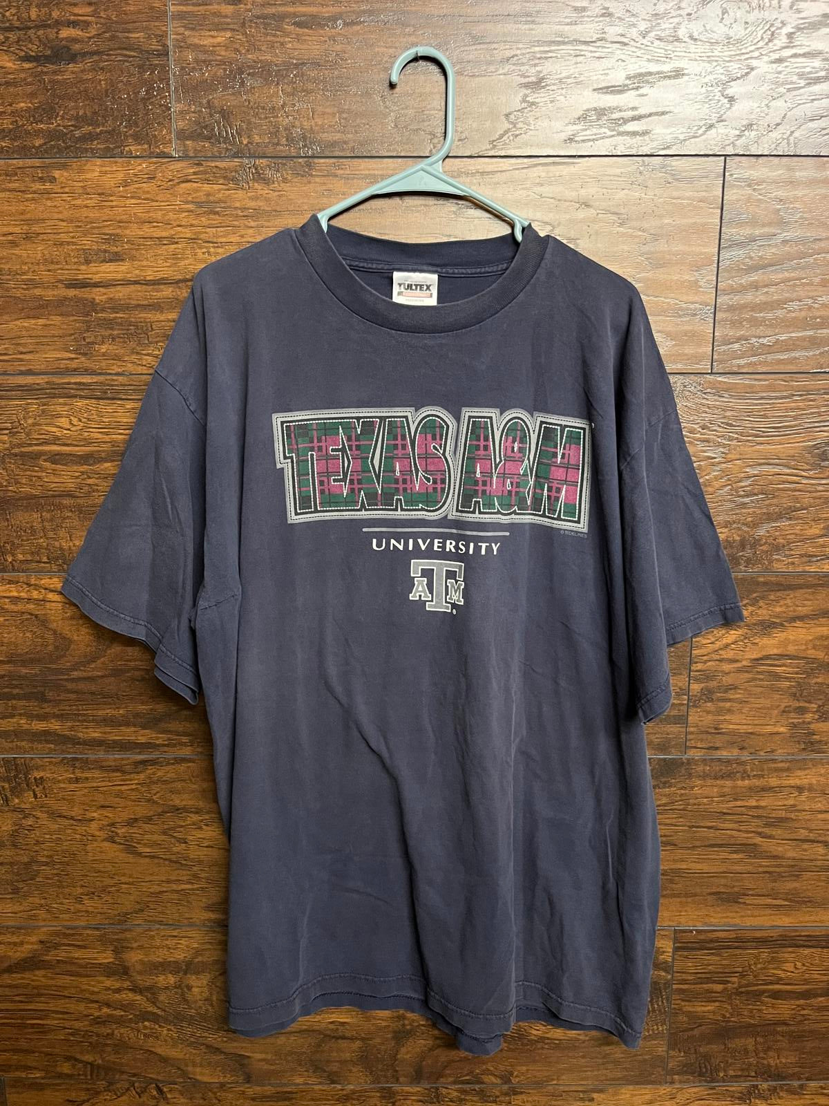 Faded Texas A&M University Plaid T-shirt - Aggies- 2XL