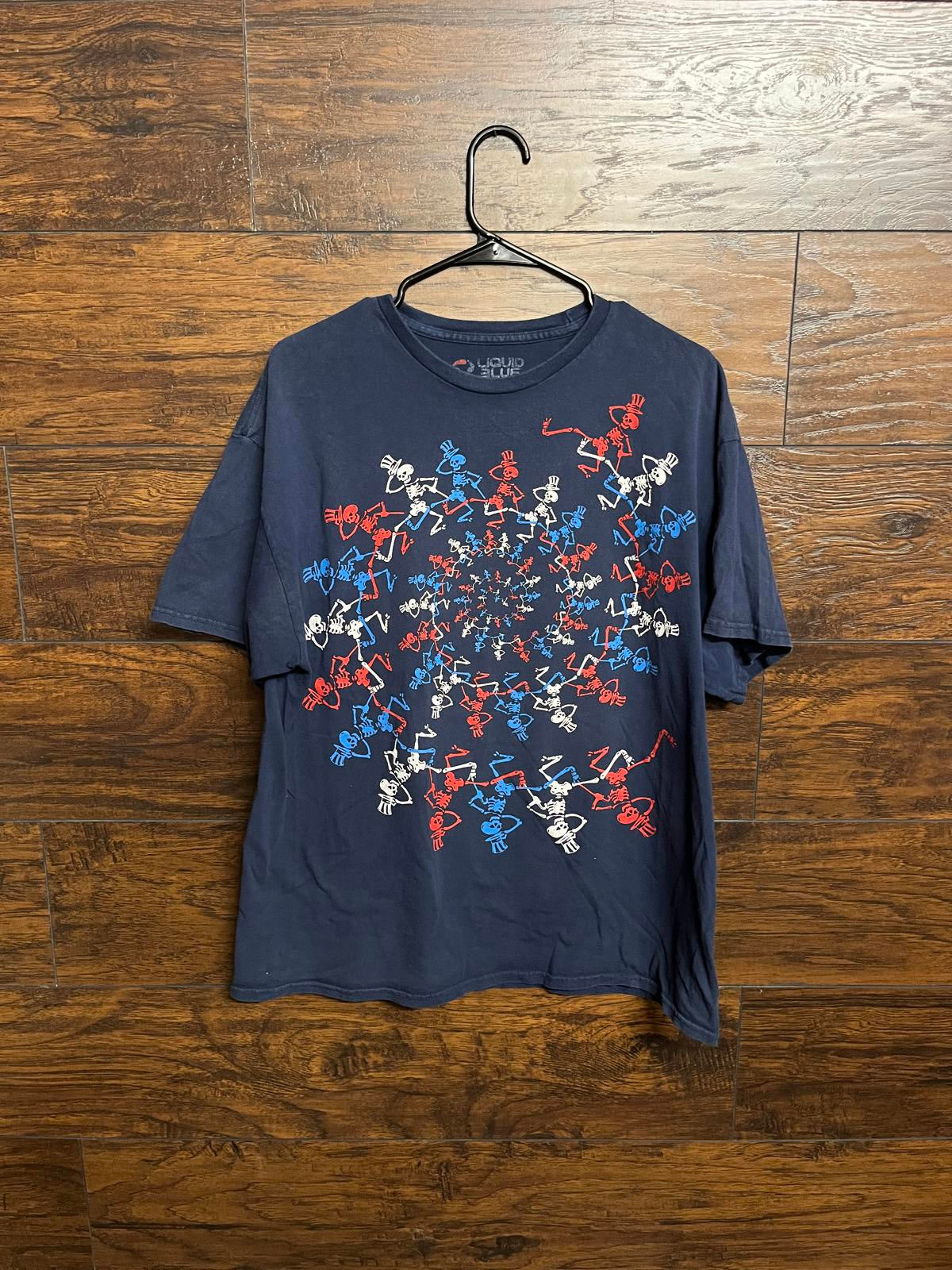 Grateful Dead Spiral Skeltons T-shirt - Liquid Blue RWB - XL