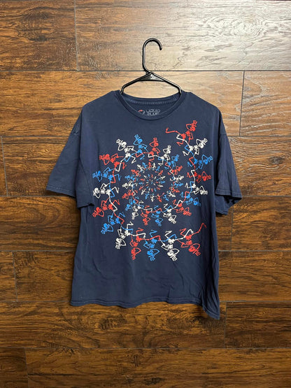 Grateful Dead Spiral Skeltons T-shirt - Liquid Blue RWB - XL
