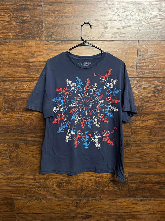 Grateful Dead Spiral Skeltons T-shirt - Liquid Blue RWB - XL