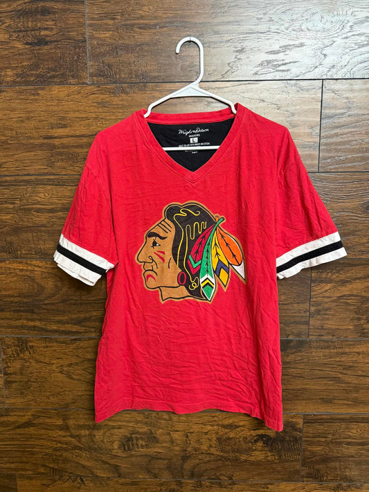 NHL Chicago Blackhawks T-shirt Jersey Hockey V-Neck L