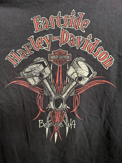 Y2K Faded Harley Davidson Pocket Tee Bellevue Bike Motor 2XL