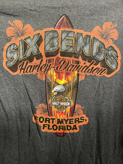 T-shirt Harley Davidson Surfboard Flames Bald Eagle Surf Tee