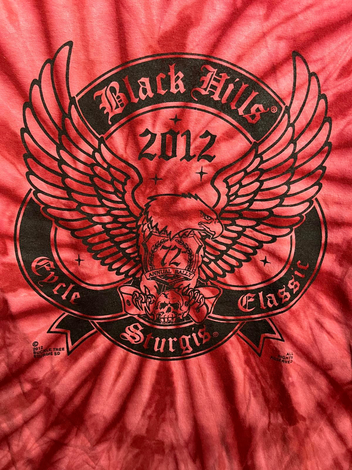 2012 Biker Black HIlls Sturgis Tie Dye T-shirt Bald Eagle L