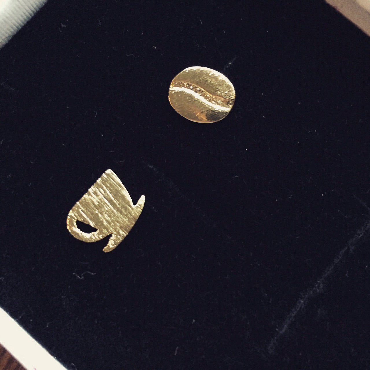 Coffee Cup & Bean Earrings in Rose Gold or Silver