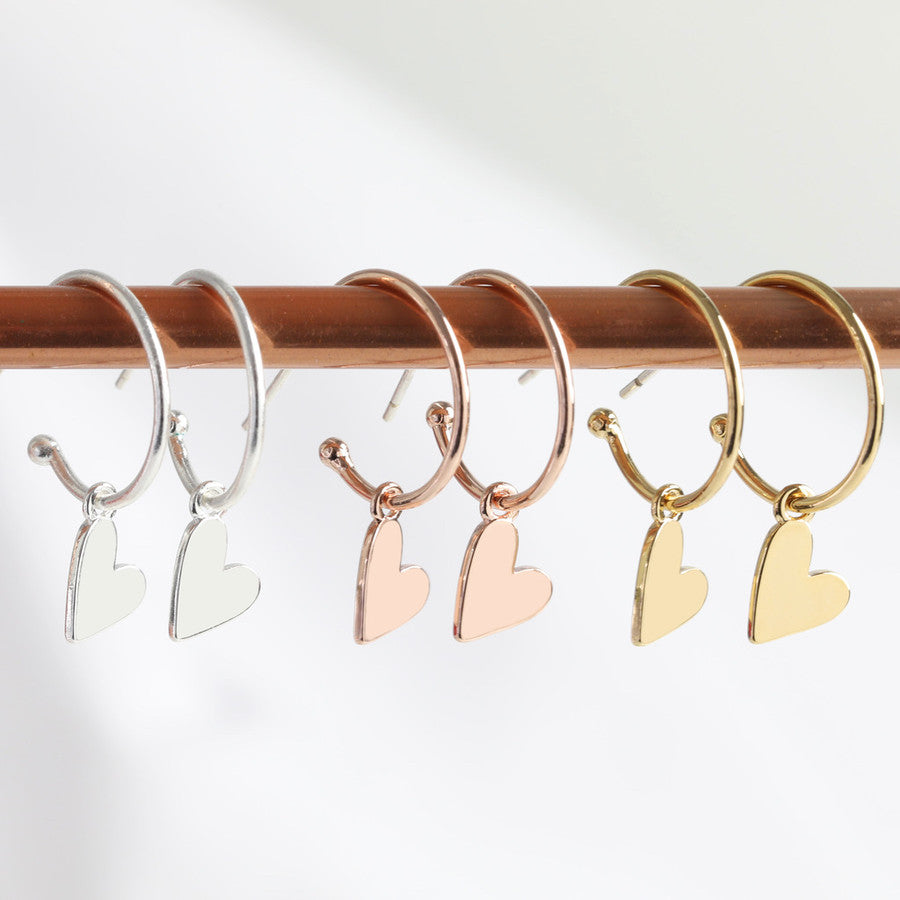 Falling Heart On Earring Hoop | Designed in the UK | 18K Gold Plated Brass