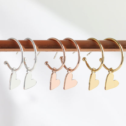 Falling Heart On Earring Hoop | Designed in the UK | 18K Gold Plated Brass