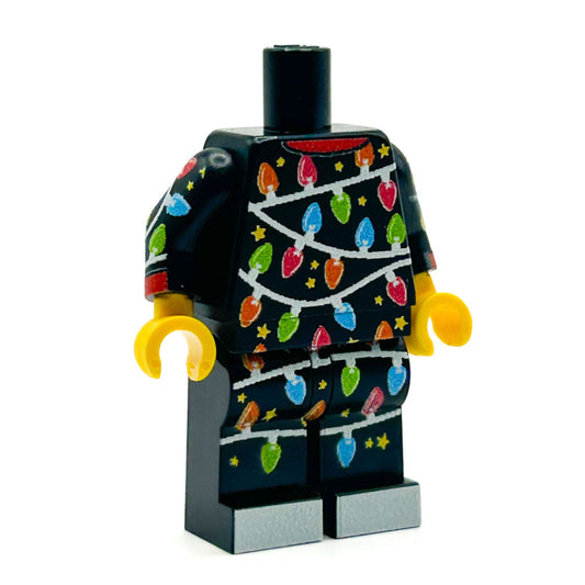Classic Christmas Lights PJs on Black Minifig Body - B3 Customs