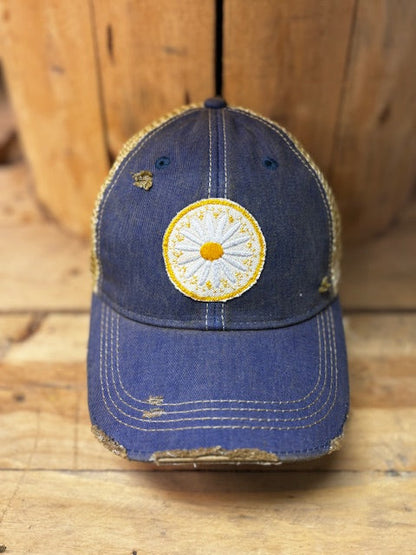 Daisy Distressed Mesh Snapback Baseball Cap