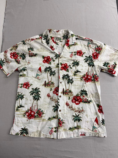 Ky's Men Hawaiian Shirt Surfing Santa Made in Hawaii Shirt L