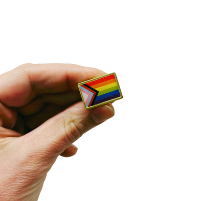 Progress Pride Flag Pin | LGBTQ Rainbow Flag Gold and Enamel Pin Brooch
