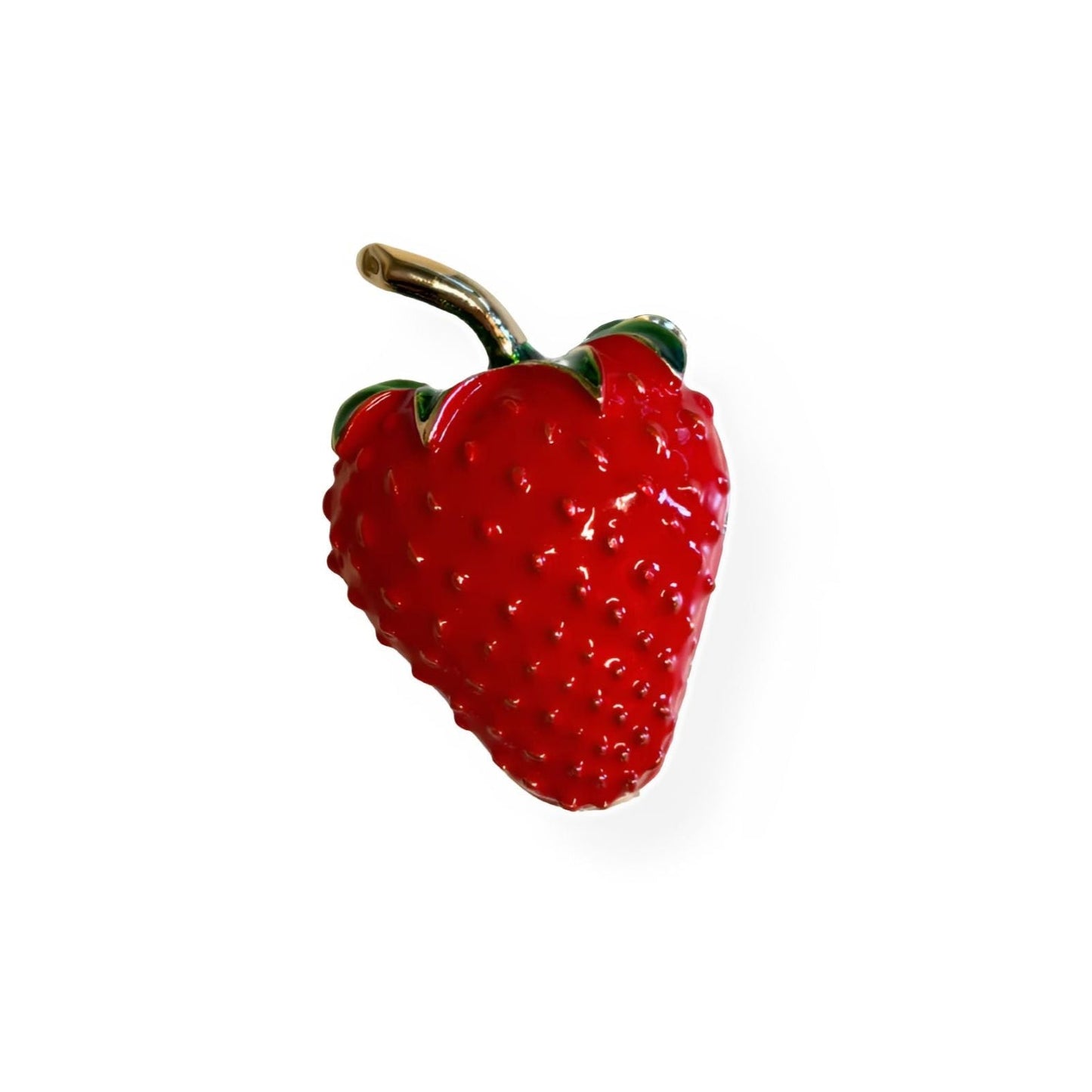 Red Strawberry Brooch | 1.4" Pin in Metal Alloy with Gold Finish
