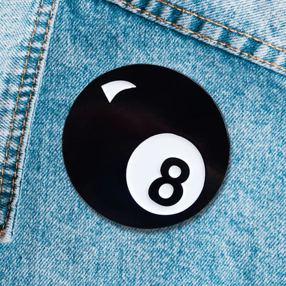 Retro 8 Ball Pin 1.4" Stylish Metal Alloy Brooch | Billiards Ball in Black and White