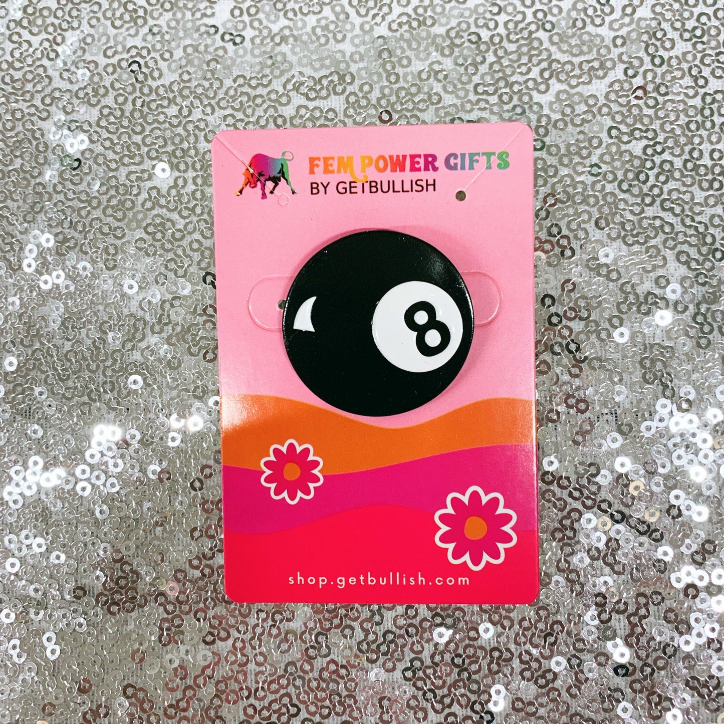 Retro 8 Ball Pin 1.4" Stylish Metal Alloy Brooch | Billiards Ball in Black and White