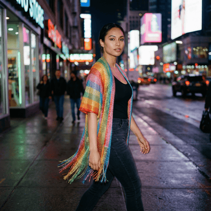 Shimmer Mesh Pride Scarf Wrap in Rainbow Stripe | Unisex Summer Shawl LGBTQ Pride