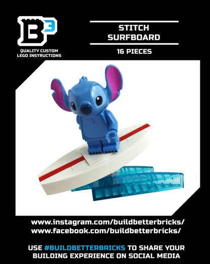 Surf's Up! Stitch LEGO Minifigue with custom Surfboard