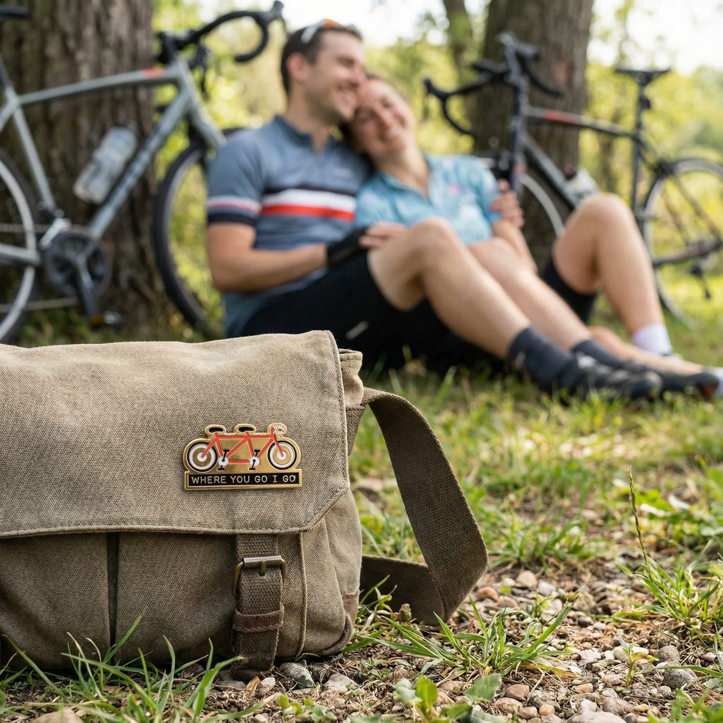 Where You Go I Go - Where You Stay I Stay Enamel Pin in Tandem Bike
