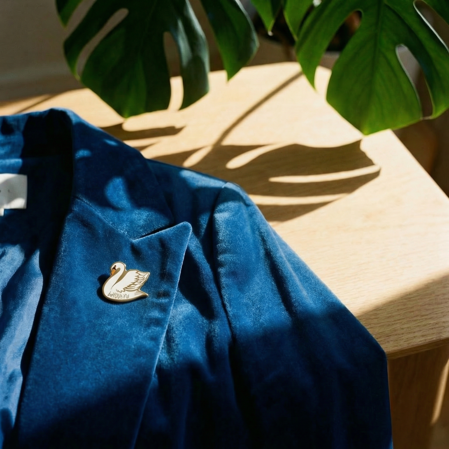 You Are Naturally Beautiful When You Are Yourself Swan Enamel Pin in White and Gold