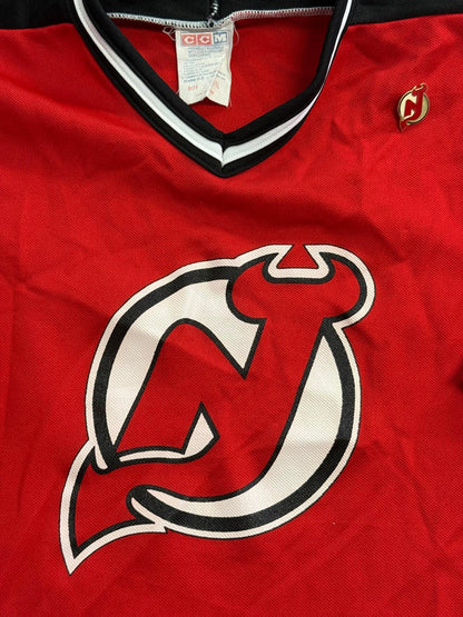 Vintage 90s NHL Devils Jersey CCM Maska Boys L/XL with Pin