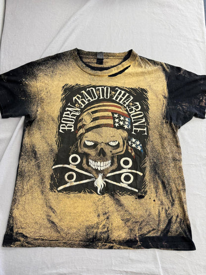 Vintage 80s Biker Skull Tshirt Born Bad to Tha Bone Thrashed