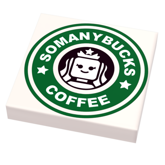 Somanybucks Coffee Sign (2x2 Tile) - B3 Customs made using LEGO parts
