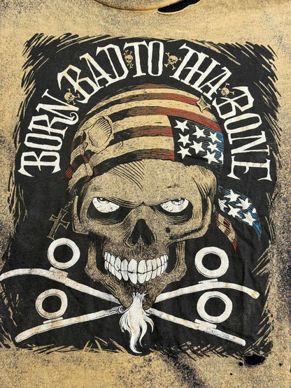 Vintage 80s Biker Skull Tshirt Born Bad to Tha Bone Thrashed