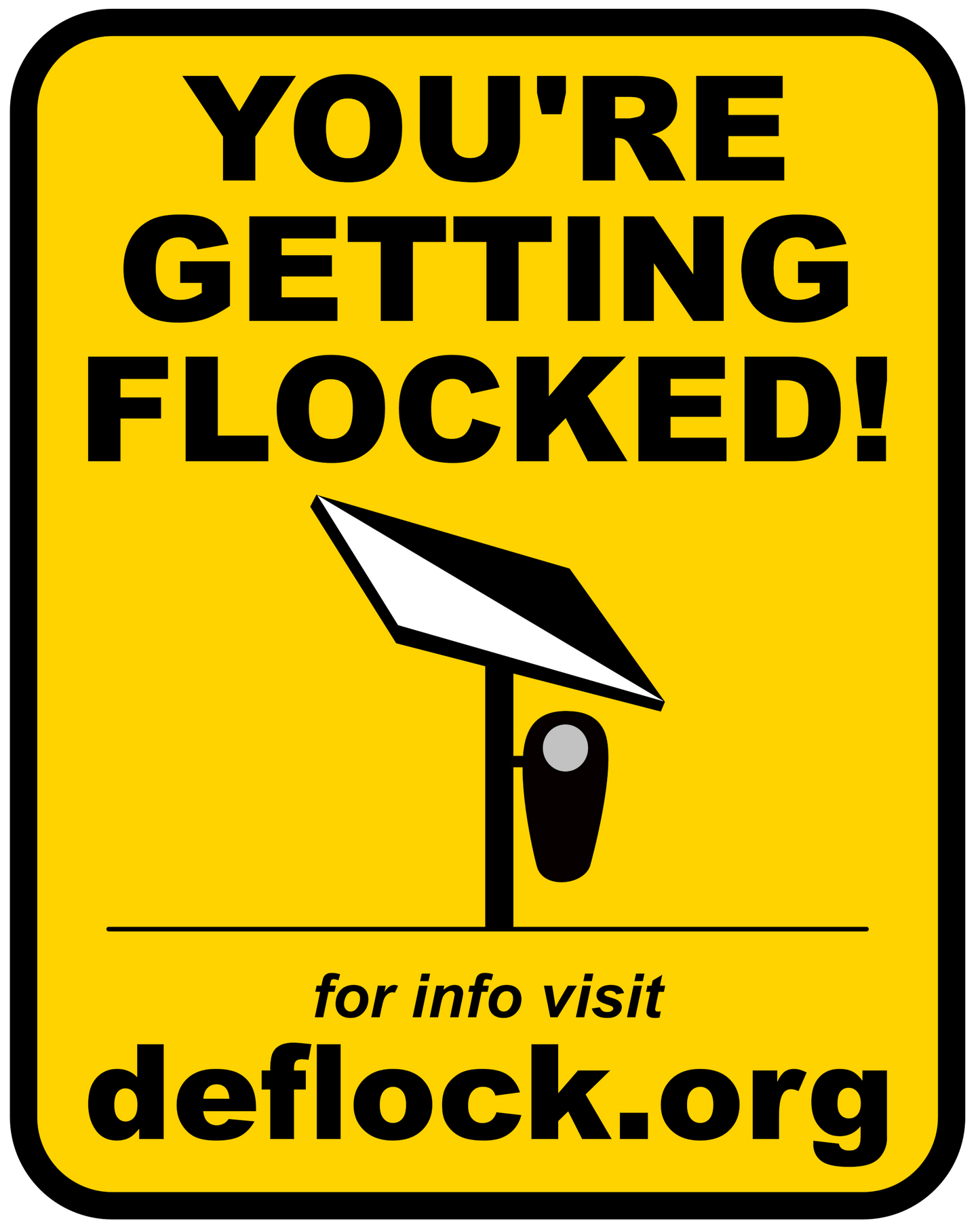 You're Getting Flocked!  - deflock.me Vertical Yard sign