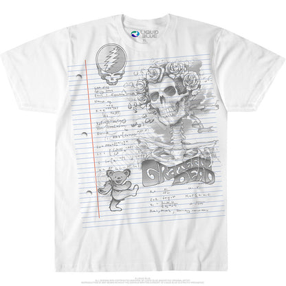 Grateful Dead Sketch Notepad Mens T-shirt- Liquid Blue