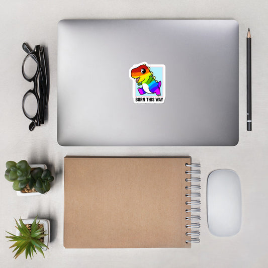 Born This Way LGBT Pride Cartoon Dinosaur Bubble-free stickers
